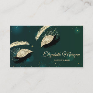 Elegante Moderne Glitter Faux Wimpern Grün Visitenkarte