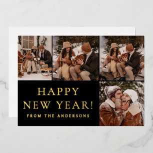 Elegante Moderne glückliche Neujahrsfamilie 4 Foto Folien Feiertagskarte