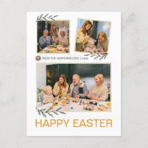 Elegante Moderne glückliche Osterfamilie Drei Foto Feiertagspostkarte