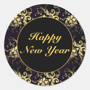 Elegante moderne Gold Black Happy New Year Sticker