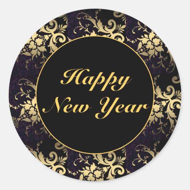 Elegante moderne Gold Black Happy New Year Sticker (Vorderseite)