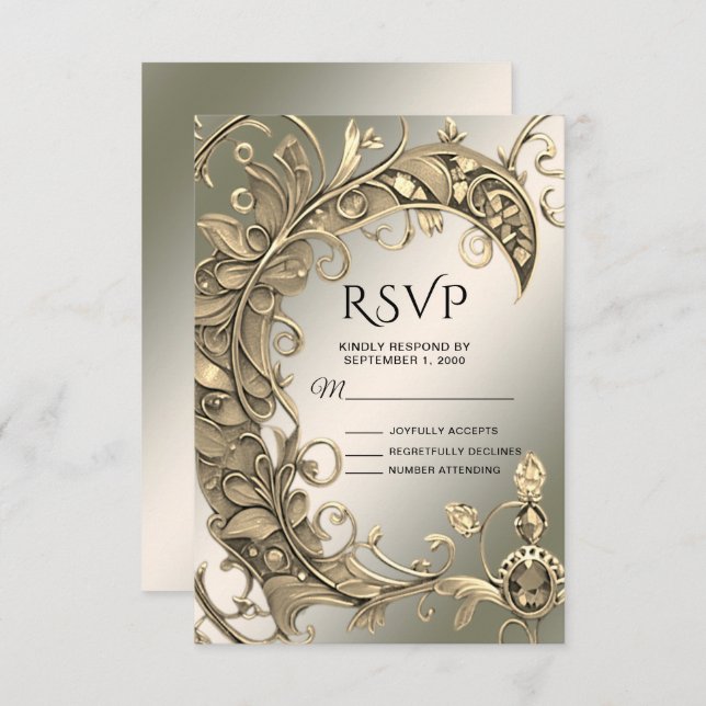 Elegante moderne Gold Decorative RSVP Card (Vorne/Hinten)