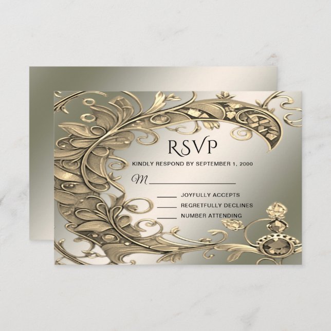 Elegante moderne Gold Decorative RSVP Card (Vorne/Hinten)