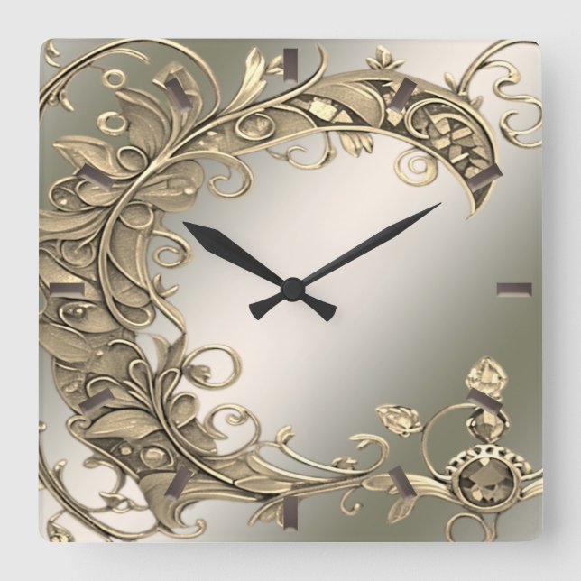 Elegante Moderne Gold Decorative Wall Clock Quadratische Wanduhr (Vorderseite)