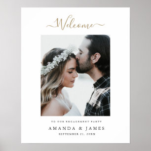 Elegante, moderne Gold Foto Engagement Party Willk Poster