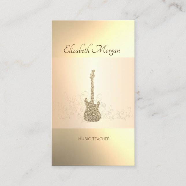 Elegante Moderne, Gold Glitzer Gitarre, Musiklehre Visitenkarte (Vorderseite)