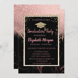 Elegante moderne Gold Glitzer Graduation Cap, Marm Einladung