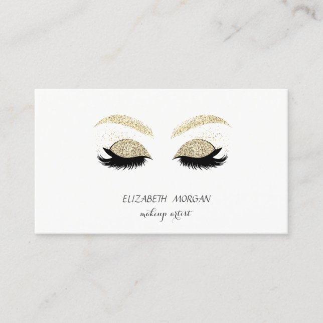 Elegante Moderne,Gold Glitzer Lashes,Makeup artist Visitenkarte (Vorderseite)