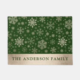 Elegante Moderne Gold & Grüne Schneeflocken Weihna Fußmatte