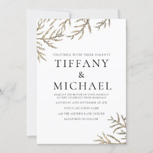 Elegante Moderne Gold Leaf Hochzeit Einladung