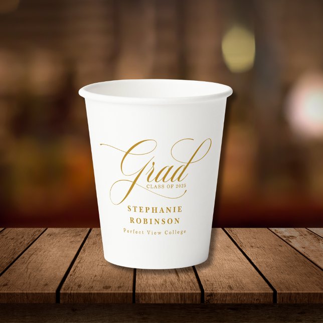Elegante Moderne Gold Script Graduation Party Pappbecher (Von Creator hochgeladen)