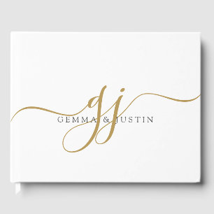 Elegante moderne Gold Script-Initials Name Monogra Gästebuch