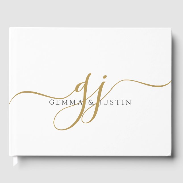 Elegante moderne Gold Script-Initials Name Monogra Gästebuch (Vorderseite)