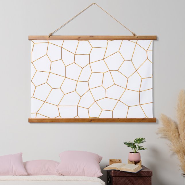 Elegante, moderne Gold Weißharte Glaskollektion Wandteppich Mit Holzrahmen (Schlafzimmer)