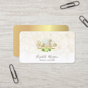 Elegante moderne goldene Konfetti-Blumen-Bäckerei- Visitenkarte