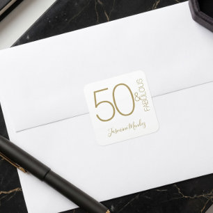 Elegante moderne goldene weiße 50 & Fabelhafte Geb Quadratischer Aufkleber