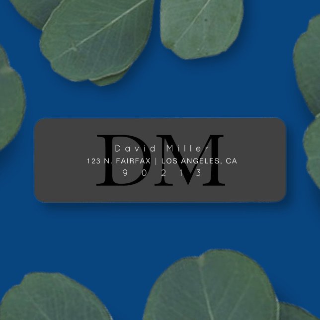 Elegante Moderne Gray Black Monogram Rücksendeadre (Von Creator hochgeladen)