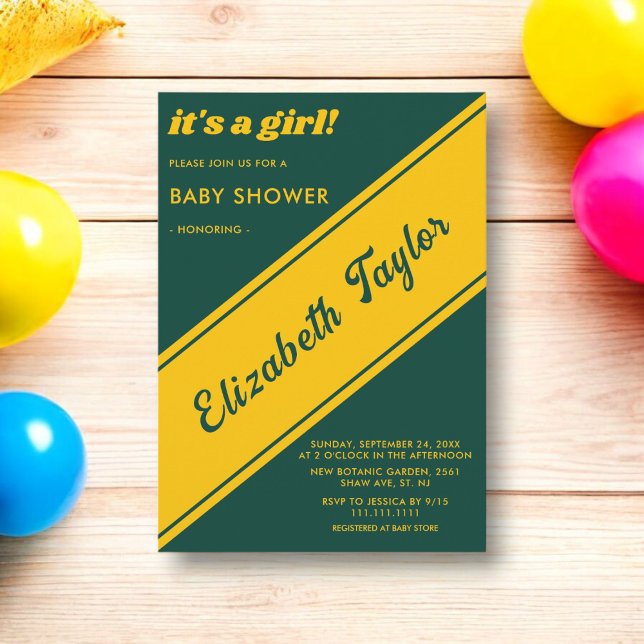 Elegante moderne Green und Gold Luxury Baby Dusche Einladung (Von Creator hochgeladen)