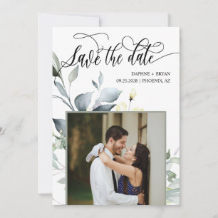 Elegante moderne grüne Blätter QR Code Foto Hochze Save The Date