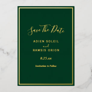 Elegante moderne grüne Goldfolie Save-the-Date-Kar Folieneinladung