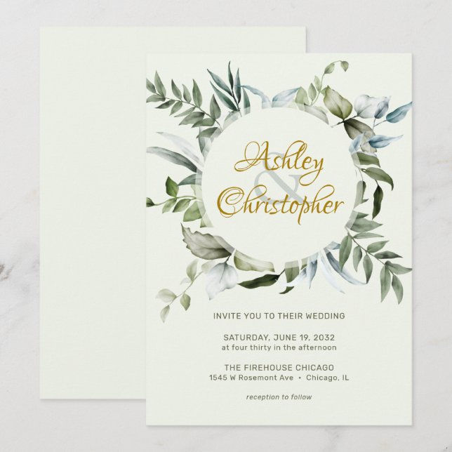 Elegante Moderne Grüne Skripte Hochzeit Einladung (Vorne/Hinten)