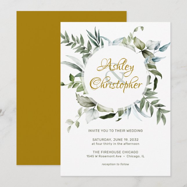 Elegante Moderne Grüne Skripte Hochzeit Einladung (Vorne/Hinten)