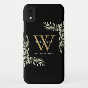 Elegante moderne Grünpflanzen Schwarz Gold Monogra Case-Mate iPhone Hülle