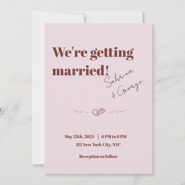 Elegante Moderne handgeschriebene Hochzeit Einladung (Vorderseite)