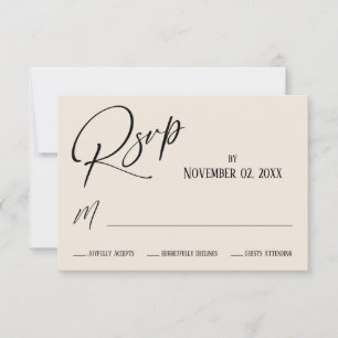 Elegante, moderne Handschrift, einfache Creme RSVP Karte