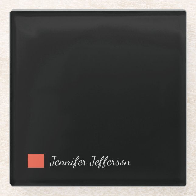 Elegante moderne Handschrift Schlicht Black Glasuntersetzer (Vorderseite)