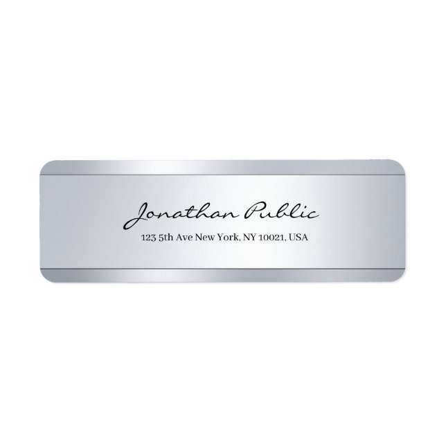 Elegante moderne Handschrift Silber-Rücksendeadres (Vorne)