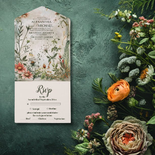 Elegante moderne herbstliche Floral-Hochzeit im Wa All In One Einladung