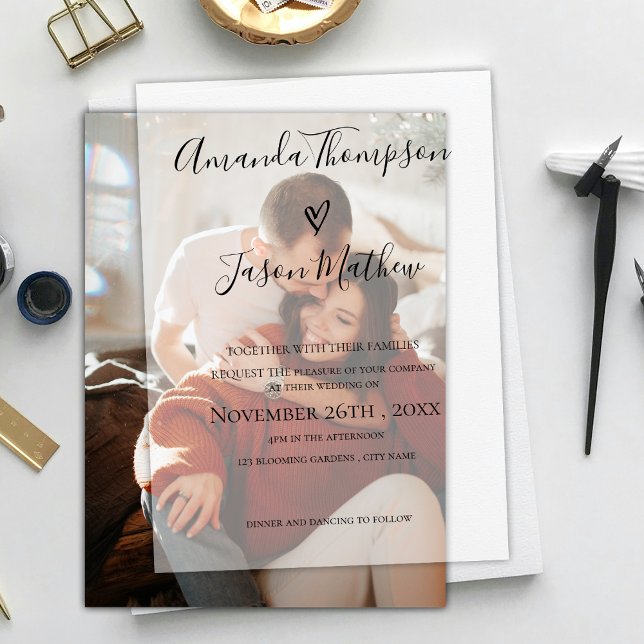 Elegante Moderne Herz Typografie Skript Hochzeit (Elegant Modern Heart Typography Script Wedding Vellum Invitations)