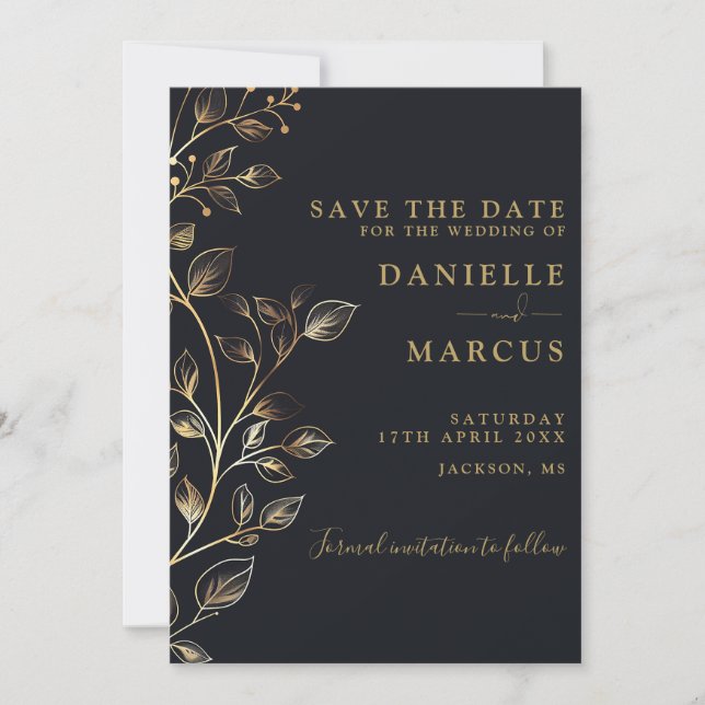 Elegante Moderne Hochzeit der Goldenen Flora Save The Date (Vorderseite)