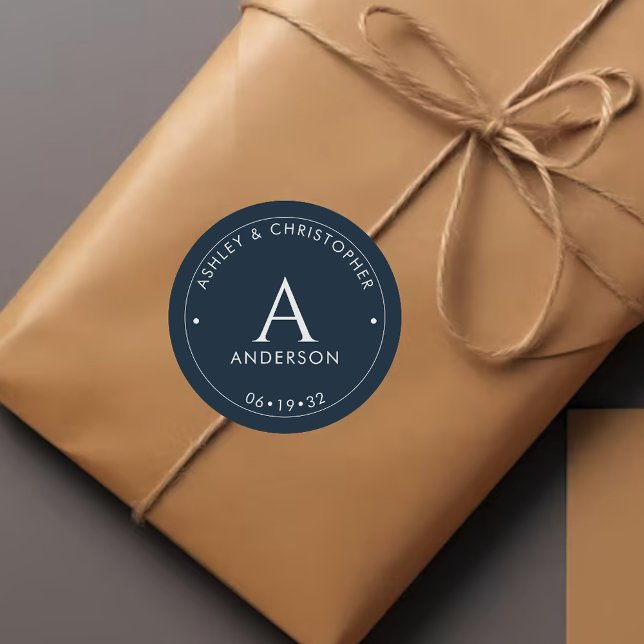 Elegante moderne Hochzeit der Marine Runder Aufkleber (Von Creator hochgeladen)