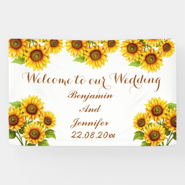 Elegante Moderne Hochzeit der Rustikalen Sonnenblu Banner (Horizontal)