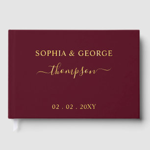 Elegante moderne Hochzeit in Burgund und Gold Gästebuch