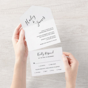 Elegante moderne Hochzeit in Schwarz und Weiß All In One Einladung