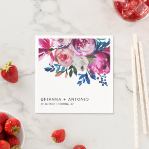 Elegante moderne Hochzeit mit rosa Blumen Serviette
