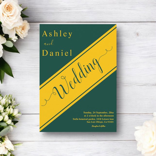 Elegante moderne Hochzeit von Green und Gold Luxur Einladung (Von Creator hochgeladen)