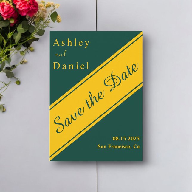 Elegante moderne Hochzeit von Green und Gold Luxur Save The Date (Von Creator hochgeladen)