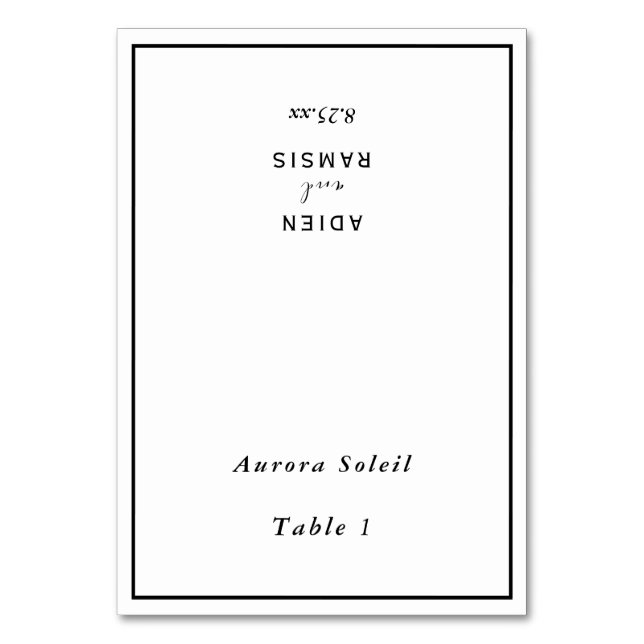 Elegante moderne Hochzeitsfaltbare Platzkarte Tischnummer (Vorderseite)