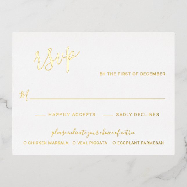 Elegante moderne Hochzeitsfolie RSVP Card Folie Einladungspostkarte (Vorderseite)