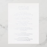 Elegante moderne Hochzeitsfolienkarte Folie Einladungspostkarte<br><div class="desc">Moderne Silber-Folie Hochzeitskassenkarte mit einem einfachen und minimalistischen Layout mit dem Header in einem eleganten Kalligrafieschrift. Ein modernes Design,  das gut zu jedem Hochzeitsstil passt.</div>