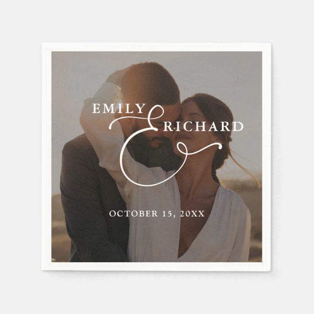 Elegante moderne Hochzeitsfotos Serviette (Vorderseite)