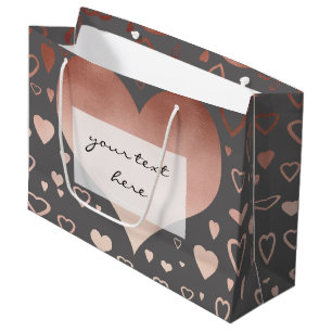 elegante moderne Imitat Rose goldenes Herzmuster Große Geschenktüte