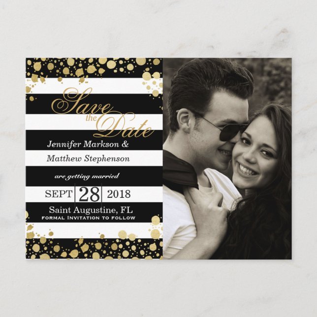 Elegante Moderne Imitate Gold Spritzer und Streife Ankündigungspostkarte (Vorderseite)