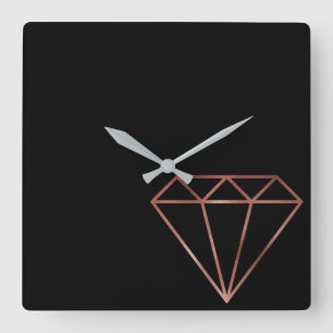 elegante moderne Imitate Rose Gold Diamant schwarz Quadratische Wanduhr