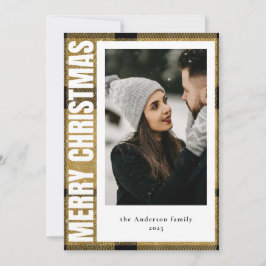 Elegante Moderne Imitats Gold Kariert 1 Foto Weihn Feiertagskarte