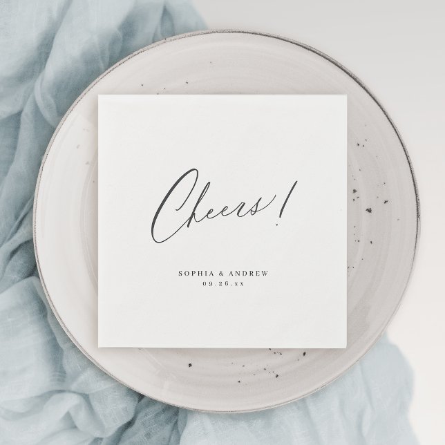 Elegante moderne Juers Drehbuch minimalistische Ho Serviette (Elegant modern cheers script minimalist wedding napkins)